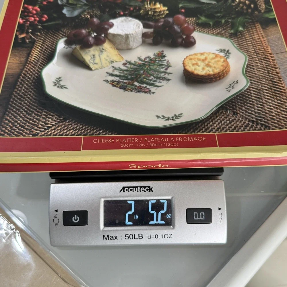 Spode Christmas Tree Cheese Board Platter 12in White Green Trim Earthenware New - Picture 9 of 9